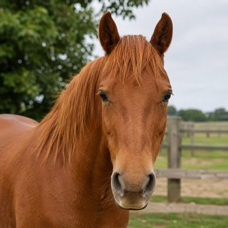 Rosie, a chestnut mare with a bright eye.